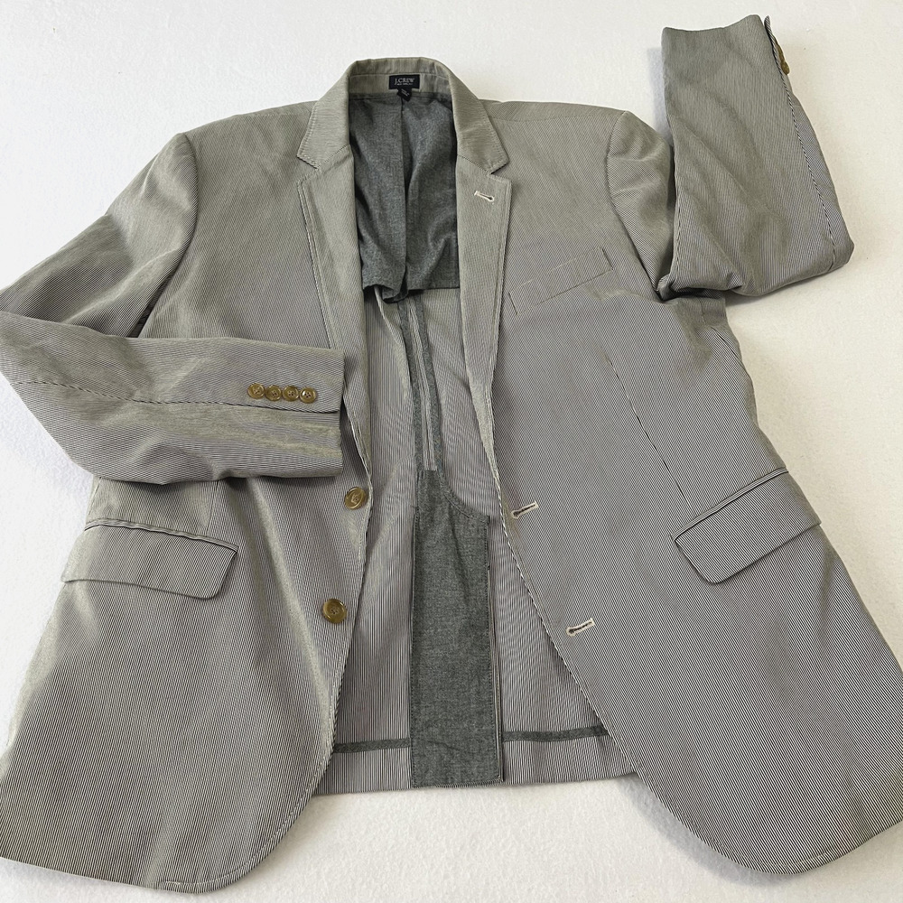 J Crew Ludlow Oxford Blazer Mens L Pinstripe Unconstructed Sport Jacket Prep Dad